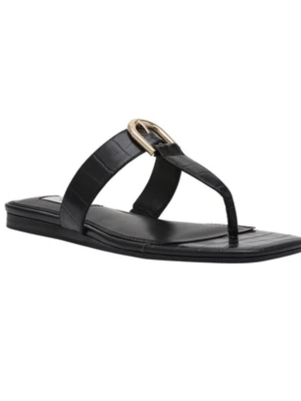 Steven New York Pava Sandals Black Croc Embossed Thong Gold Hardware - US 7